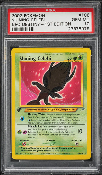 2002 POKEMON NEO DESTINY 1ST EDITION SHINING CELEBI #106 PSA 10 GEM MINT
