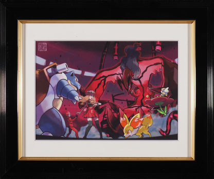 2014 POKEMON CENTER GALLERY COLLECTION 09 KEN SUGIMORI YVELTAL & BLASTOISE FRAMED ART PRINT