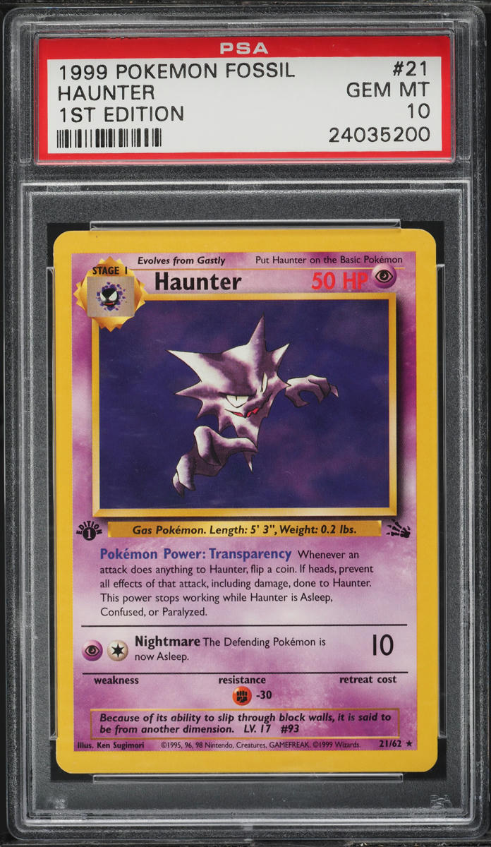 1999 POKEMON FOSSIL 1ST EDITION HAUNTER #21 PSA 10 GEM MINT