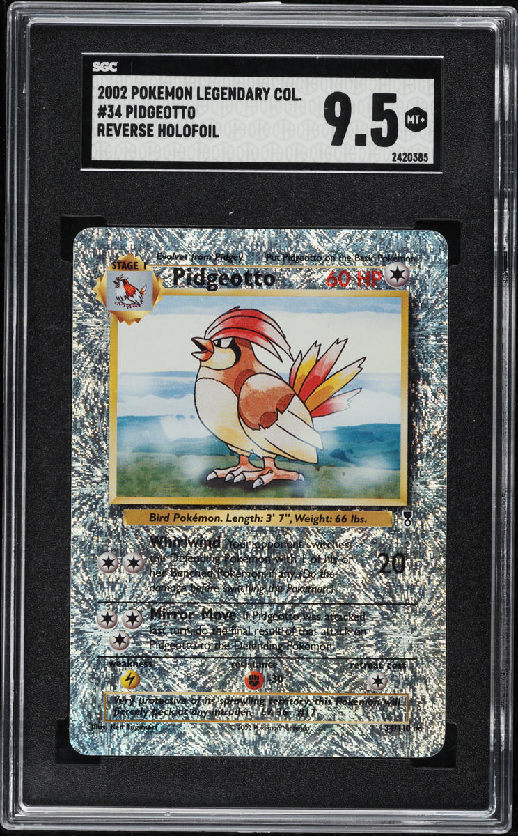 2002 POKEMON LEGENDARY COLLECTION REVERSE HOLOFOIL PIDGEOTTO #34 SGC 9.5 MINT+