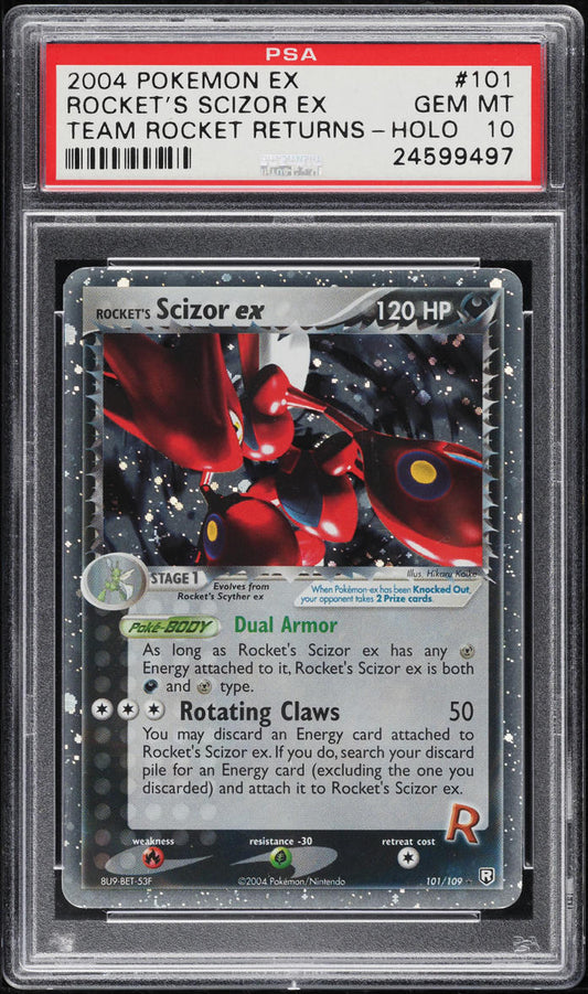 2004 POKEMON EX TEAM ROCKET RETURNS HOLO ROCKET'S SCIZOR EX #101 PSA 10 GEM MINT