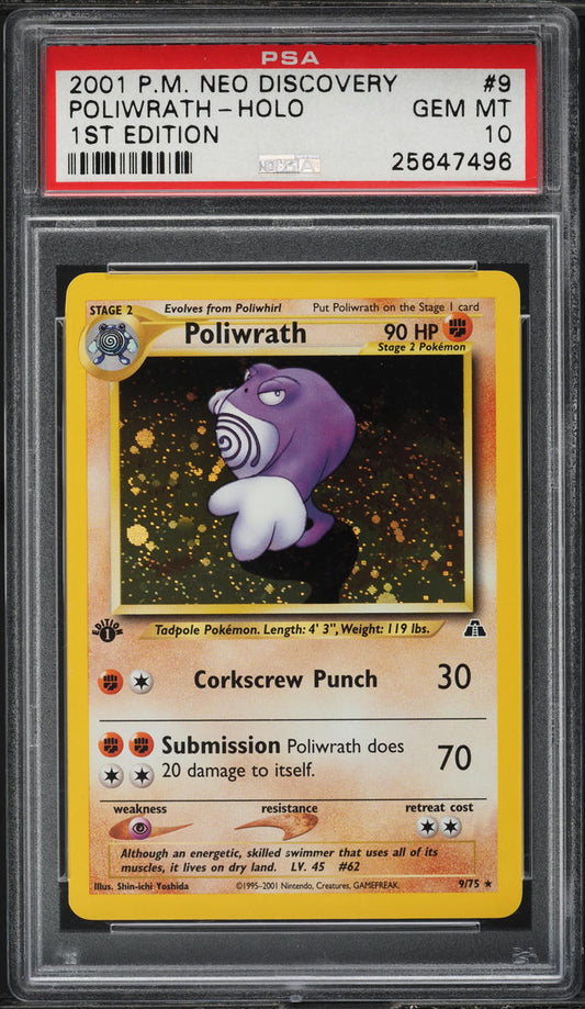 2001 POKEMON NEO DISCOVERY 1ST EDITION HOLO POLIWRATH #9 PSA 10 GEM MINT