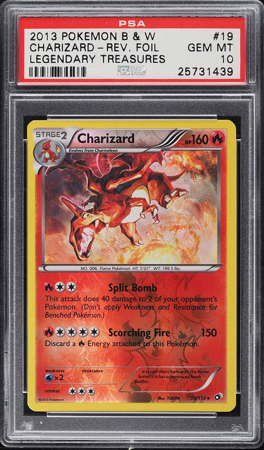 2013 POKEMON BW LEGENDARY TREASURES REVERSE HOLO CHARIZARD #19 PSA 10 GEM MINT