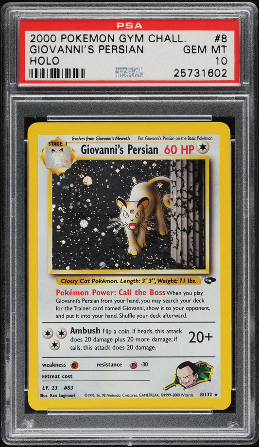 2000 POKEMON GYM CHALLENGE HOLO GIOVANNI'S PERSIAN #8 PSA 10 GEM MINT