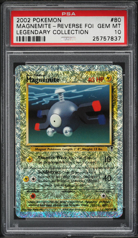 2002 POKEMON LEGENDARY COLLECTION REVERSE HOLO MAGNEMITE #80 PSA 10 GEM MINT