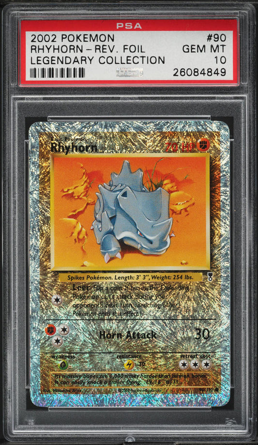 2002 POKEMON LEGENDARY COLLECTION REVERSE HOLO RHYHORN #90 PSA 10 GEM MINT