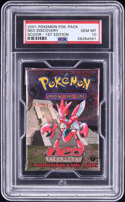 2001 POKEMON NEO DISCOVERY 1ST EDITION SCIZOR BOOSTER PACK PSA 10
