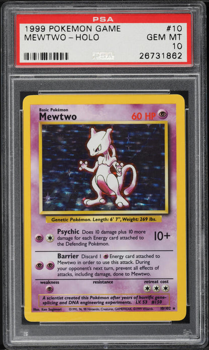 1999 POKEMON BASE SET HOLO MEWTWO #10 PSA 10 GEM MINT