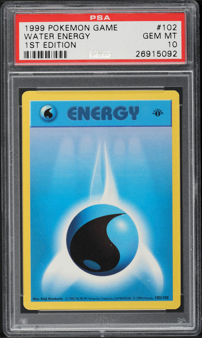 1999 POKEMON BASE SET SHADOWLESS 1ST EDITION WATER ENERGY #102 PSA 10 GEM MINT