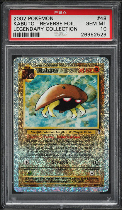 2002 POKEMON LEGENDARY COLLECTION REVERSE HOLO KABUTO #48 PSA 10 GEM MINT