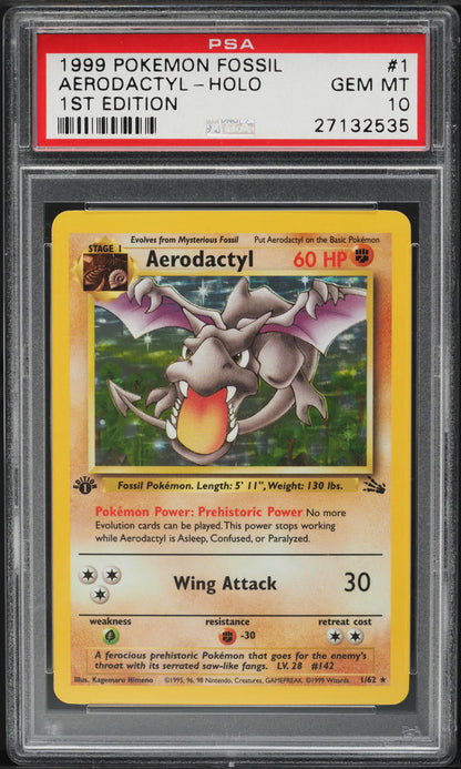 1999 POKEMON FOSSIL 1ST EDITION HOLO AERODACTYL #1 PSA 10 GEM MINT