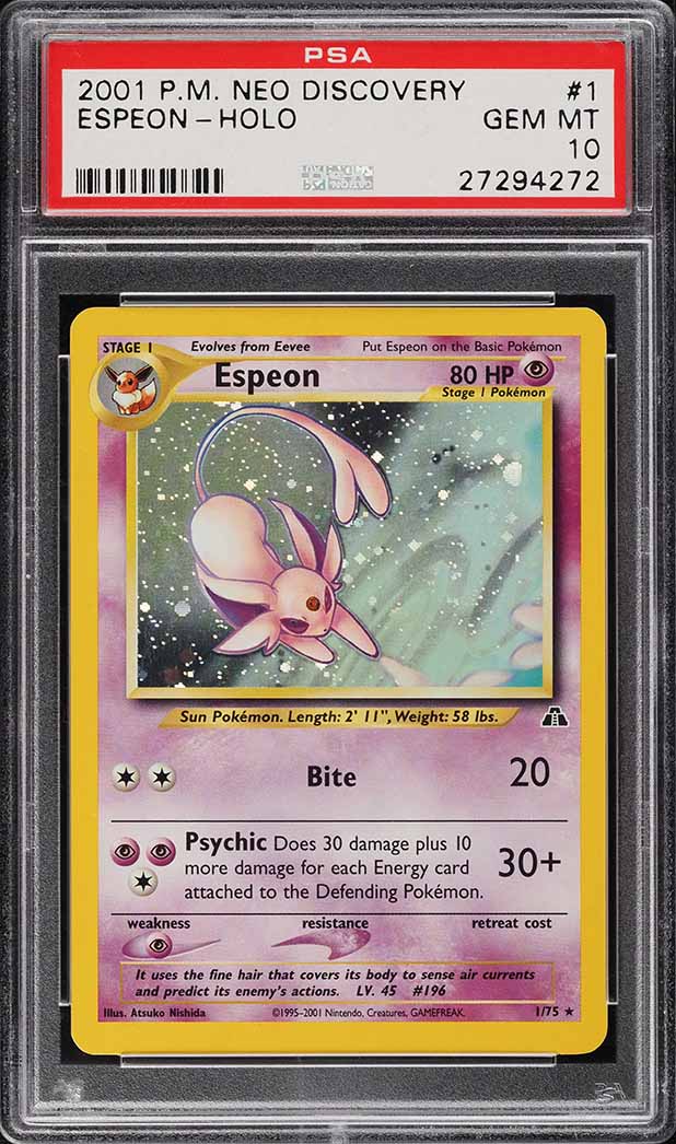 2001 POKEMON NEO DISCOVERY HOLO ESPEON #1 PSA 10 GEM MINT