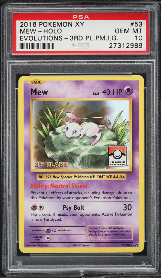 2016 POKEMON XY EVOLUTIONS 3RD PLACE POKEMON LEAGUE HOLO MEW #53 PSA 10 GEM MINT