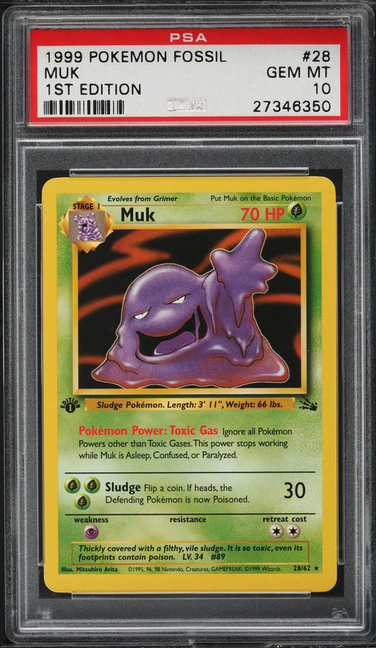 1999 POKEMON FOSSIL 1ST EDITION MUK #28 PSA 10 GEM MINT