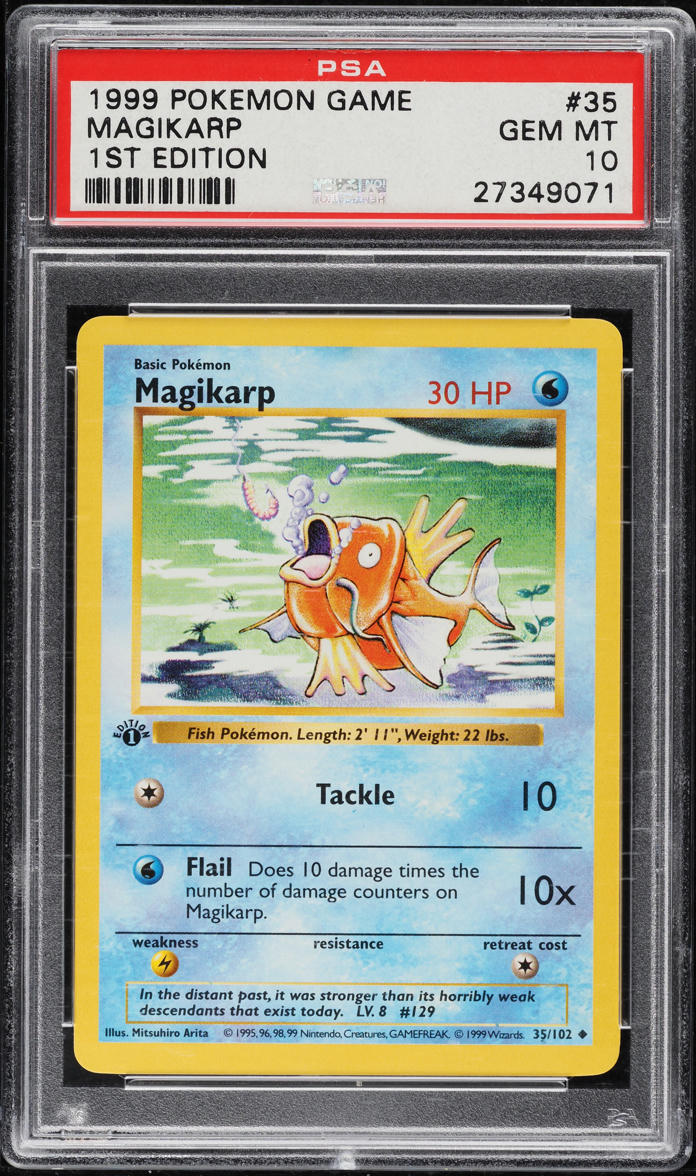 1999 POKEMON BASE SET SHADOWLESS 1ST EDITION MAGIKARP #35 PSA 10 GEM MINT