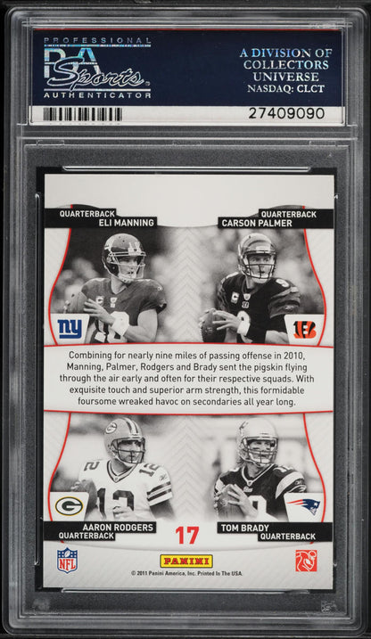 2011 PANINI PRESTIGE LEAGUE LEADERS ELI MANNING CARSON PALMER AARON RODGERS TOM BRADY PSA 10