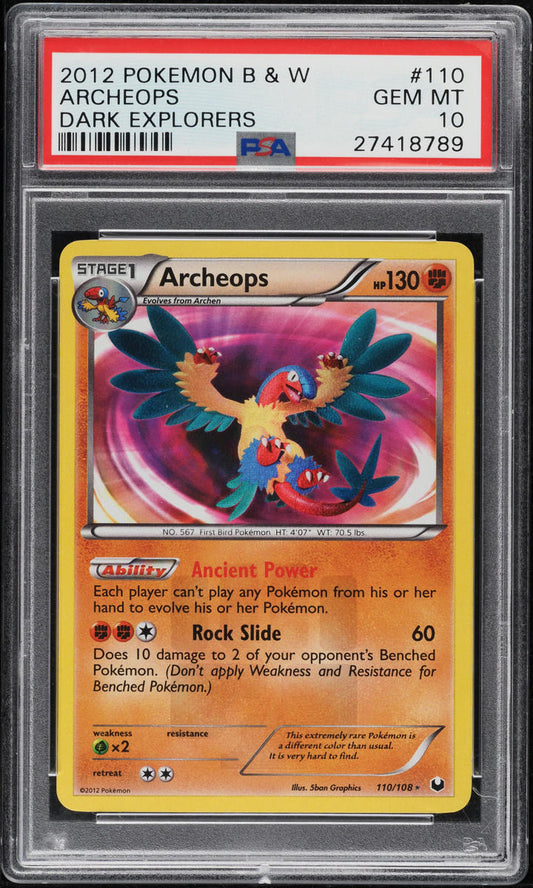 2012 POKEMON BLACK & WHITE DARK EXPLORERS ARCHEOPS #110 PSA 10 GEM MINT