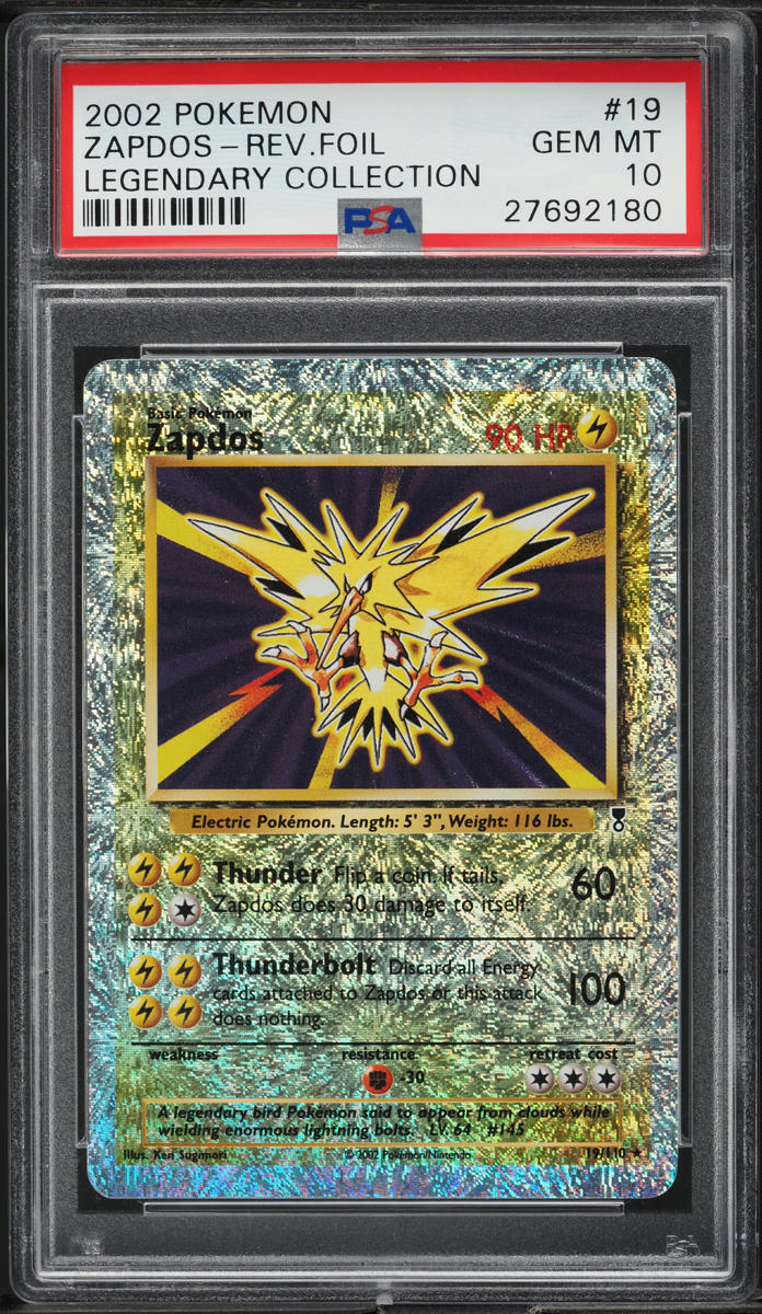 2002 POKEMON LEGENDARY COLLECTION REVERSE HOLO ZAPDOS #19 PSA 10 GEM MINT