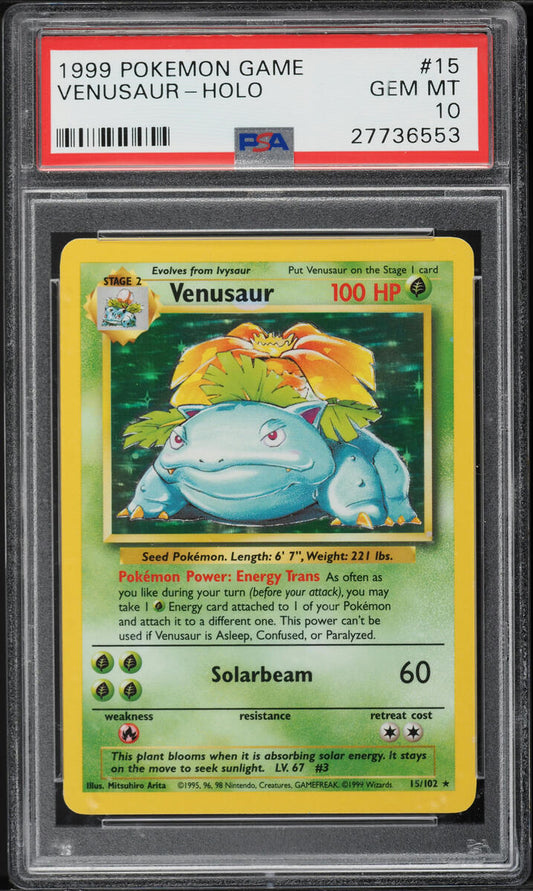 1999 POKEMON BASE SET HOLO VENUSAUR #15 PSA 10 GEM MINT