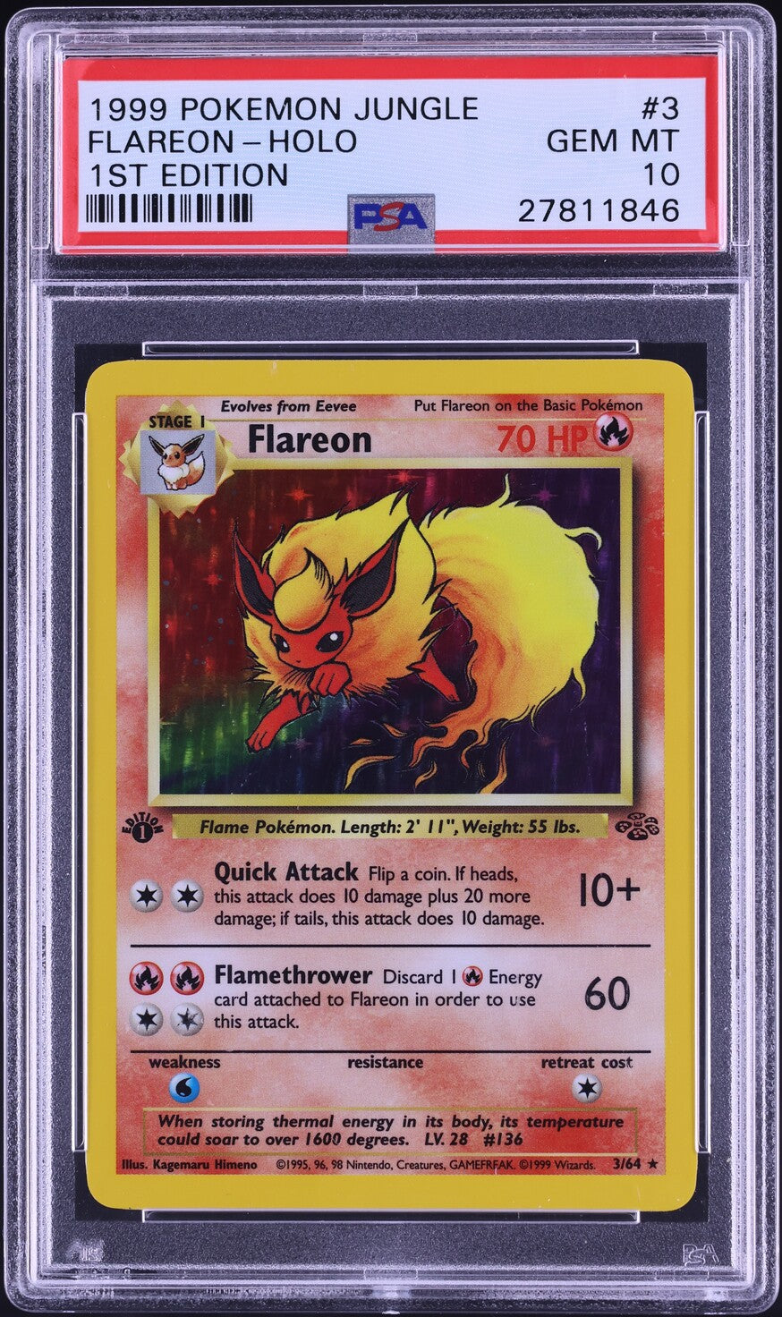 1999 POKEMON JUNGLE 1ST EDITION HOLO FLAREON #3 PSA 10 GEM MINT