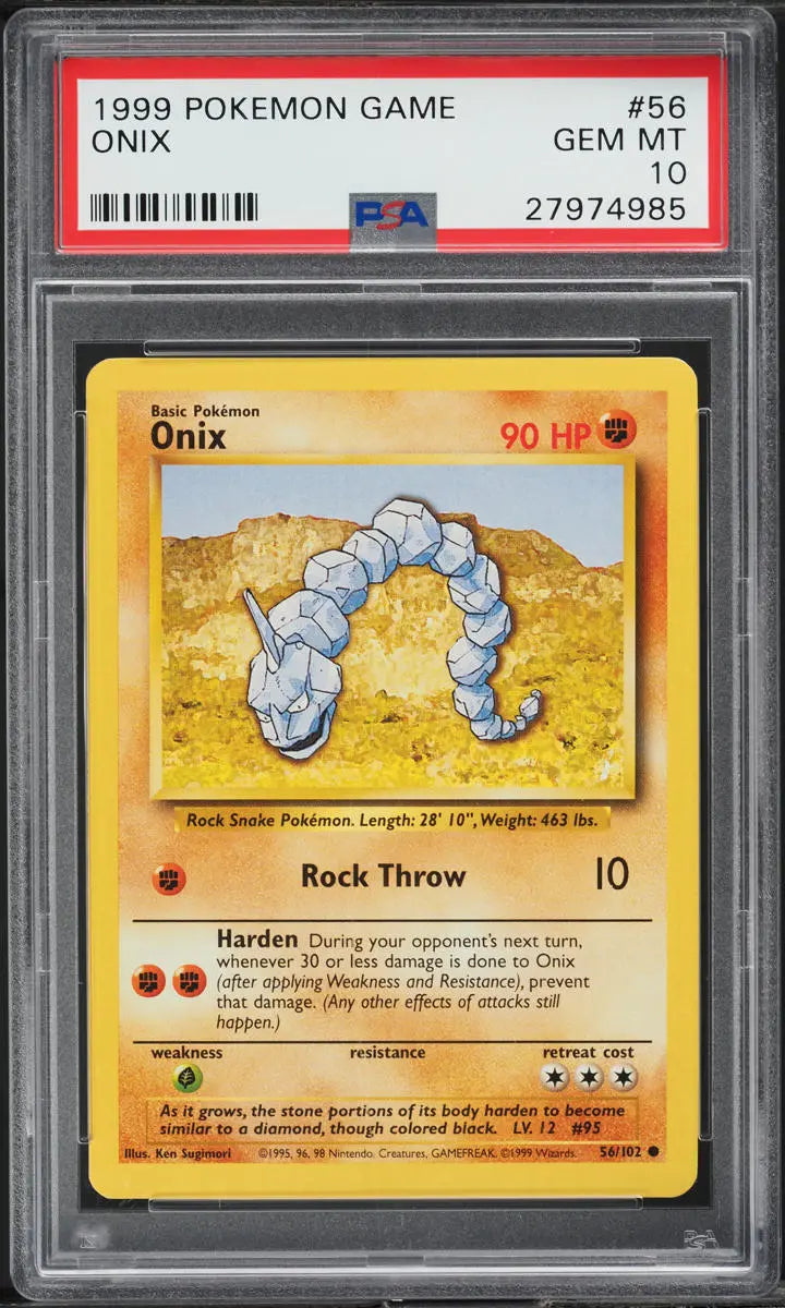 1999 POKEMON BASE SET ONIX #56 PSA 10 GEM MINT