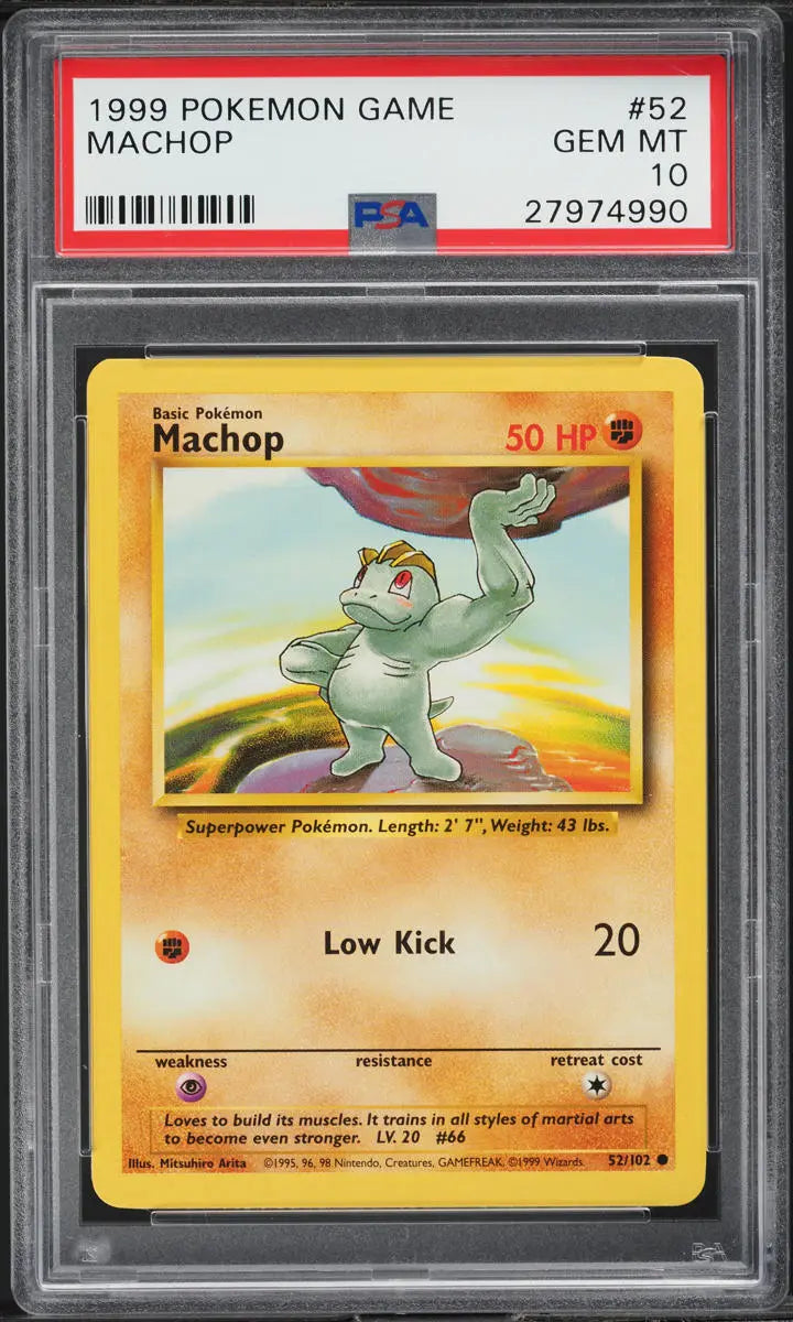 1999 POKEMON BASE SET MACHOP #52 PSA 10 GEM MINT