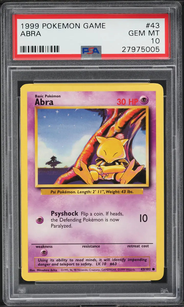 1999 POKEMON BASE SET ABRA #43 PSA 10 GEM MINT