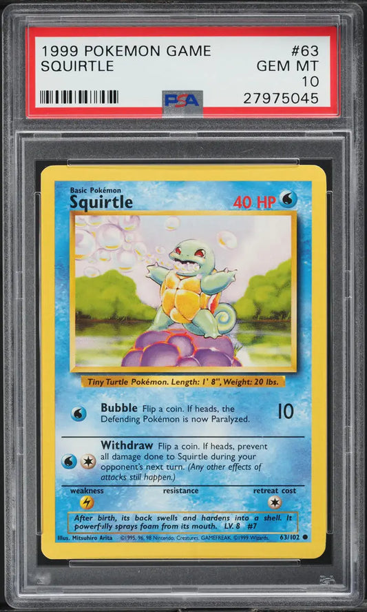 1999 POKEMON BASE SET SQUIRTLE #63 PSA 10 GEM MINT