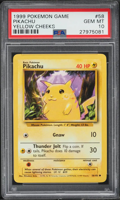 1999 POKEMON BASE SET YELLOW CHEEKS PIKACHU #58 PSA 10 GEM MINT