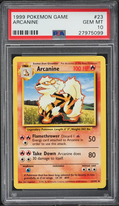 1999 POKEMON BASE SET ARCANINE #23 PSA 10 GEM MINT