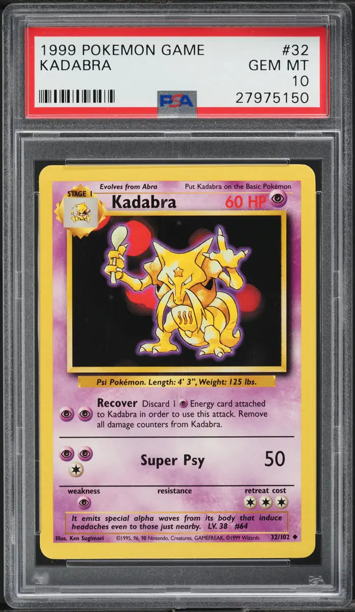 1999 POKEMON BASE SET KADABRA #32 PSA 10 GEM MINT