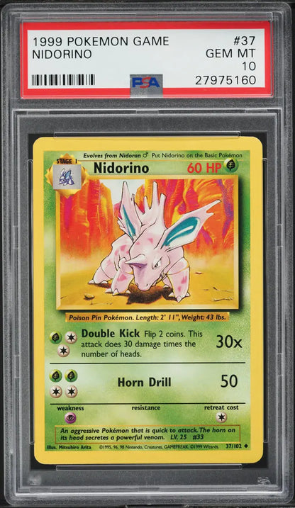 1999 POKEMON BASE SET NIDORINO #37 PSA 10 GEM MINT