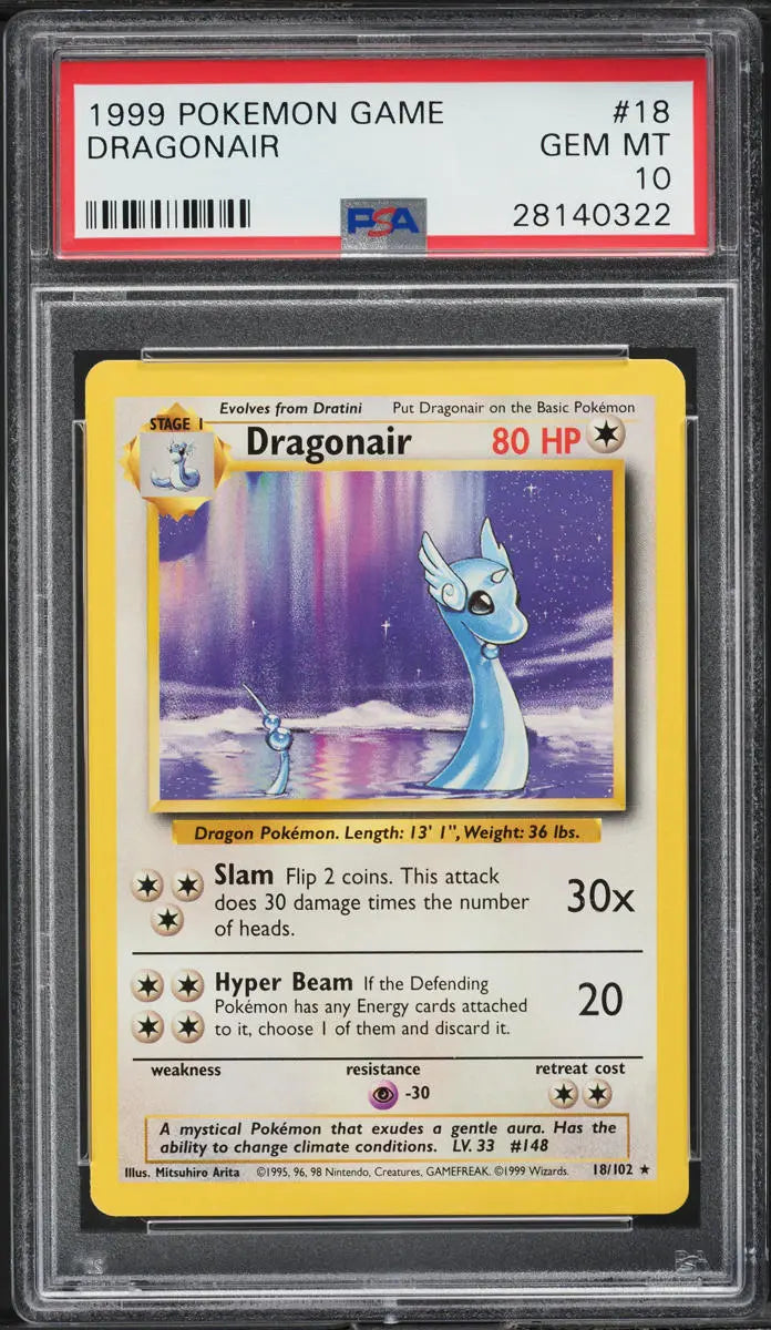 1999 POKEMON BASE SET DRAGONAIR #18 PSA 10 GEM MINT