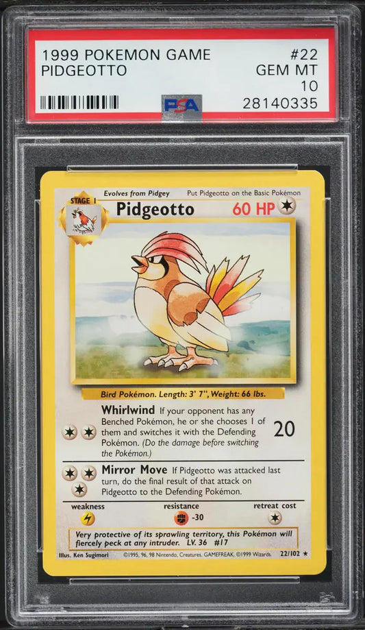 1999 POKEMON BASE SET PIDGEOTTO #22 PSA 10 GEM MINT