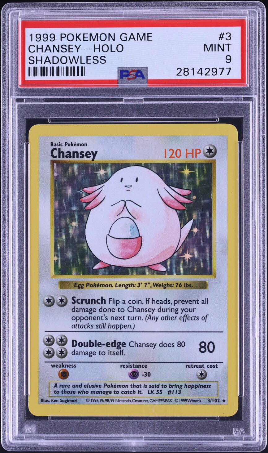1999 POKEMON BASE SET SHADOWLESS HOLO CHANSEY #3 PSA 9 MINT