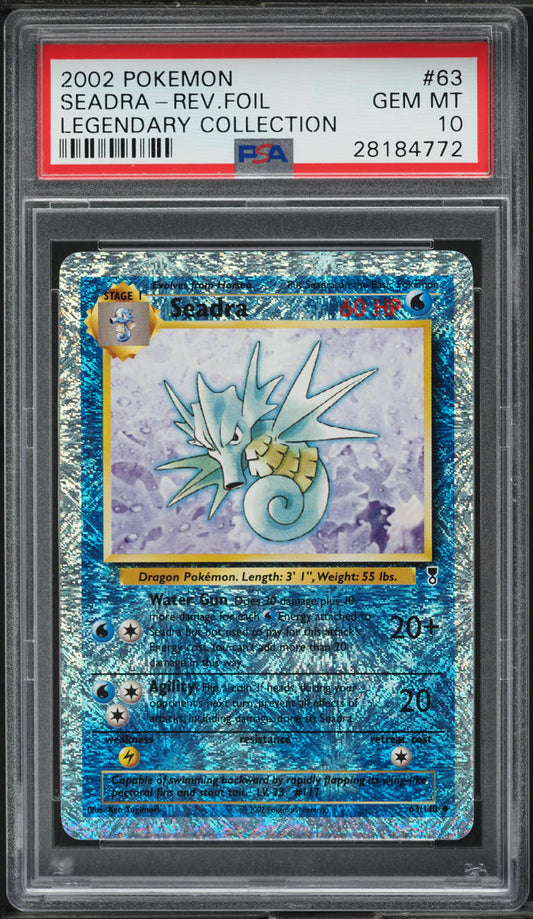 2002 POKEMON LEGENDARY COLLECTION REVERSE HOLO SEADRA #63 PSA 10 GEM MINT