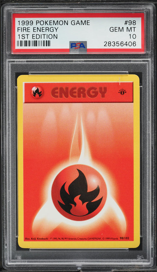 1999 POKEMON BASE SET SHADOWLESS 1ST EDITION FIRE ENERGY #98 PSA 10 GEM MINT