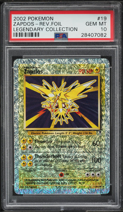 2002 POKEMON LEGENDARY COLLECTION REVERSE HOLO ZAPDOS #19 PSA 10 GEM MINT