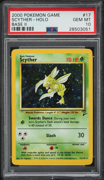 2000 POKEMON BASE 2 HOLO SCYTHER #17 PSA 10