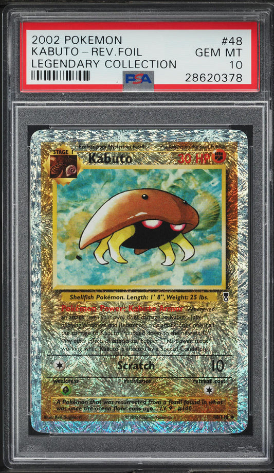 2002 POKEMON LEGENDARY COLLECTION REVERSE HOLO KABUTO #48 PSA 10 GEM MINT