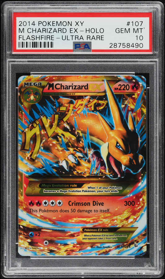 2014 POKEMON XY FLASHFIRE HOLO MEGA CHARIZARD EX #107 PSA 10 GEM MINT