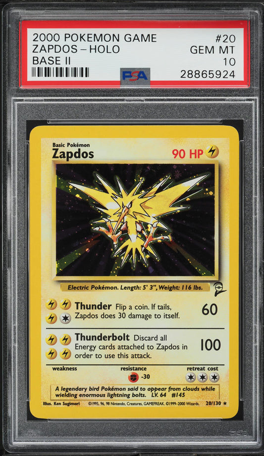 2000 POKEMON BASE SET 2 HOLO ZAPDOS #20 PSA 10 GEM MINT