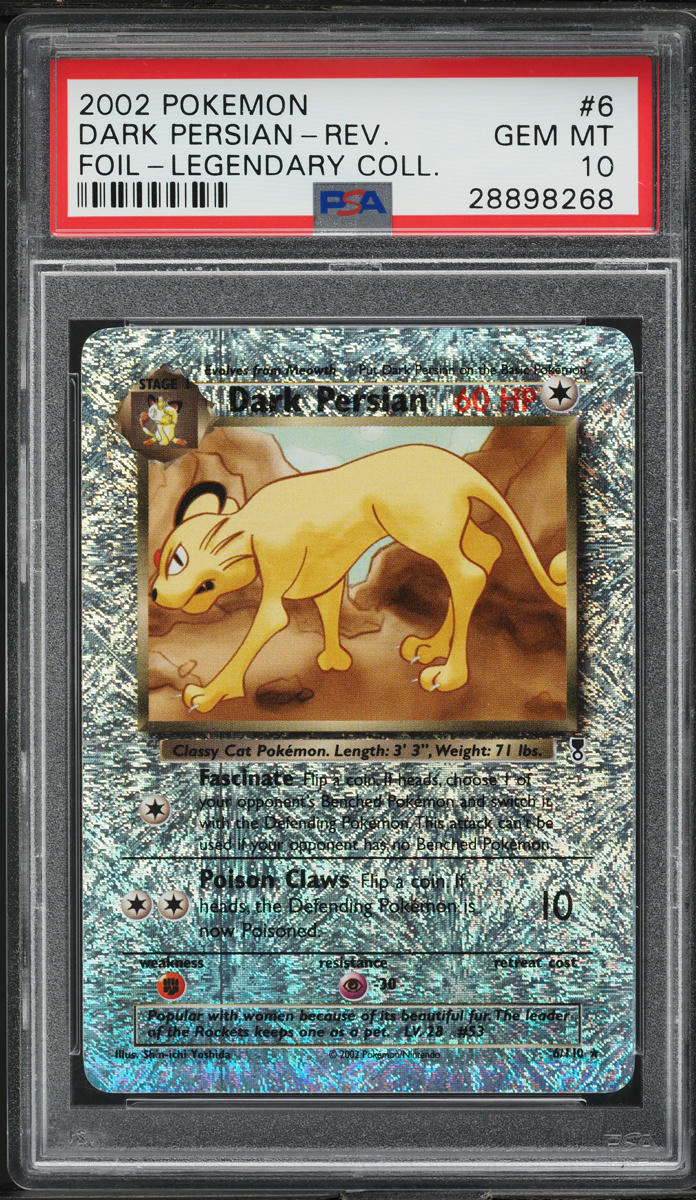 2002 POKEMON LEGENDARY COLLECTION REVERSE HOLO DARK PERSIAN #6 PSA 10 GEM MINT