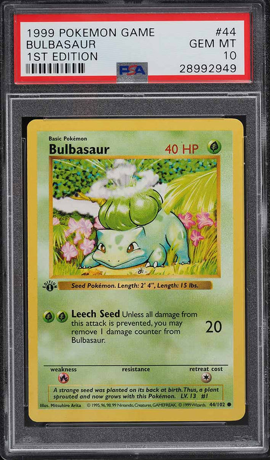 1999 POKEMON BASE SET SHADOWLESS 1ST EDITION BULBASAUR #44 PSA 10 GEM MINT