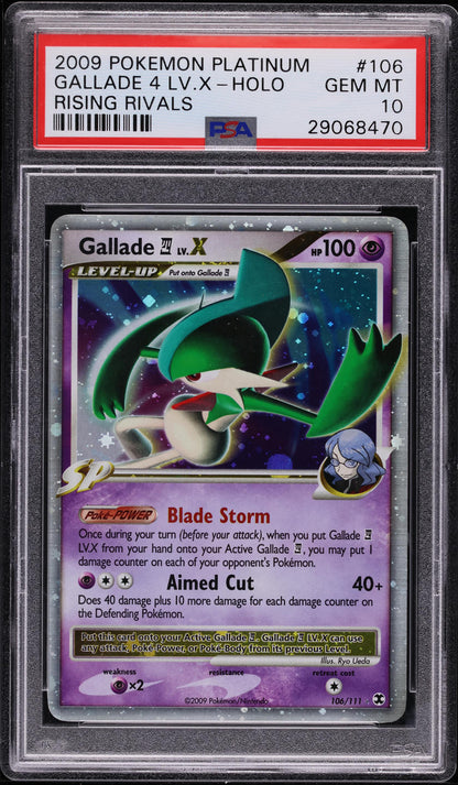 2009 POKEMON PLATINUM RISING RIVALS HOLO GALLADE 4 LV.X #106 PSA 10 GEM MINT