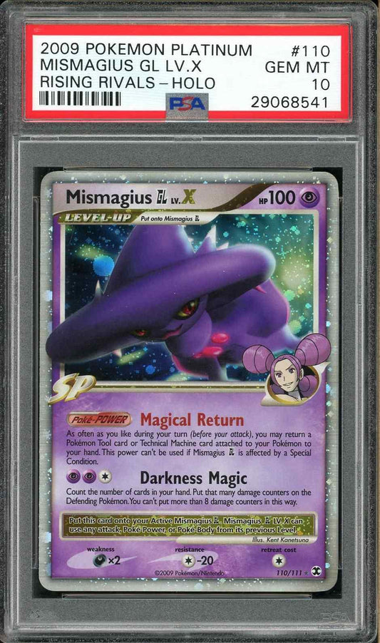 2009 POKEMON PLATINUM RISING RIVALS HOLO MISMAGIUS GL LV.X #110 PSA 10