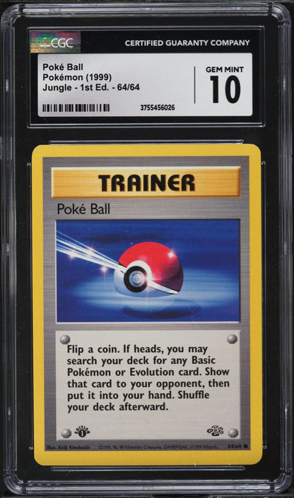 1999 POKEMON JUNGLE 1ST EDITION POKE BALL #64 CGC 10 GEM MINT