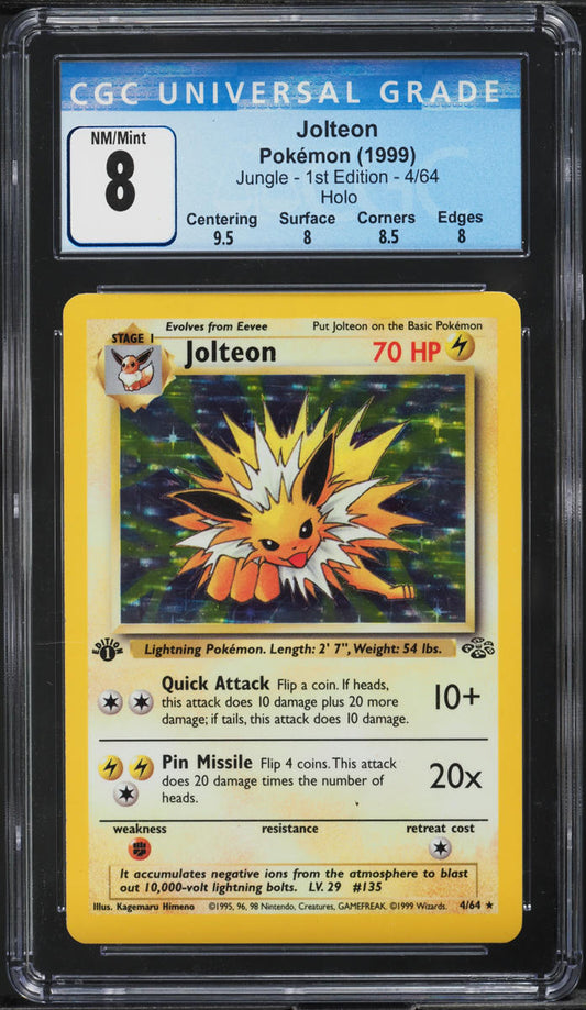 1999 POKEMON JUNGLE 1ST EDITION HOLO JOLTEON #4 CGC 8 NM-MT