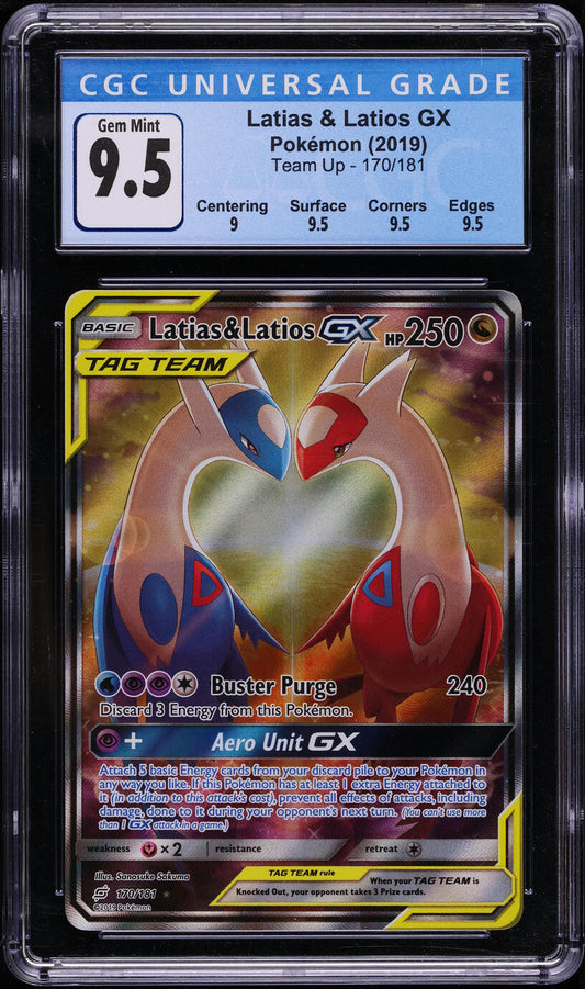 2019 POKEMON SUN & MOON TEAM UP ALT ART LATIAS & LATIOS GX #170 CGC 10 GEM MINT