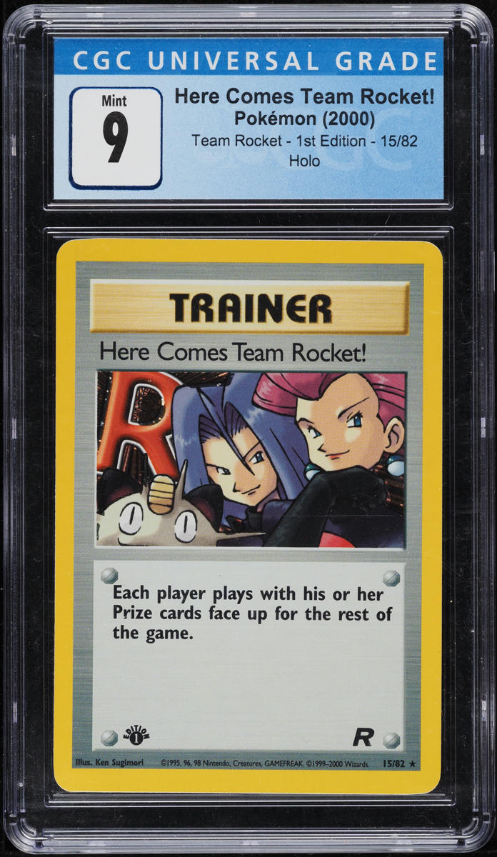 2000 POKEMON TEAM ROCKET 1ST EDITION HOLO HERE COMES TEAM ROCKET! #15 CGC 9 MINT